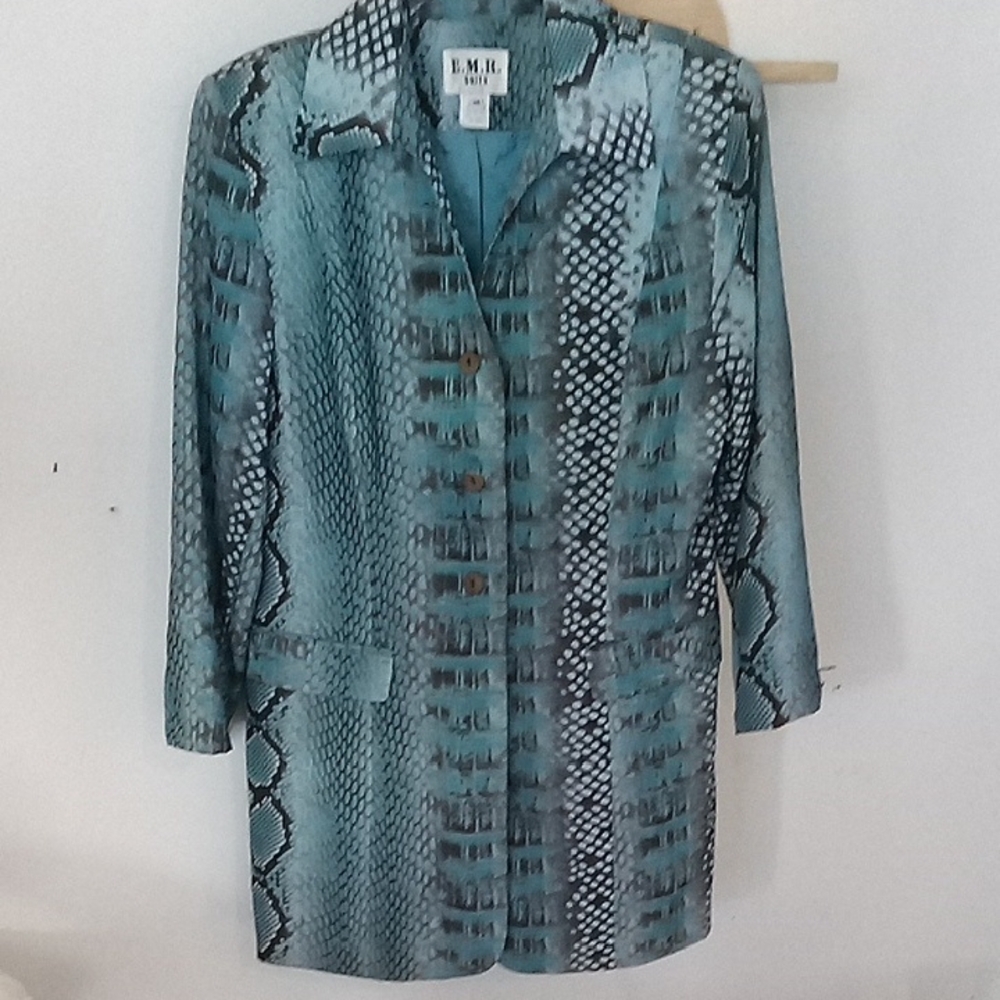 Turquoise Snake-Print Long Blazer